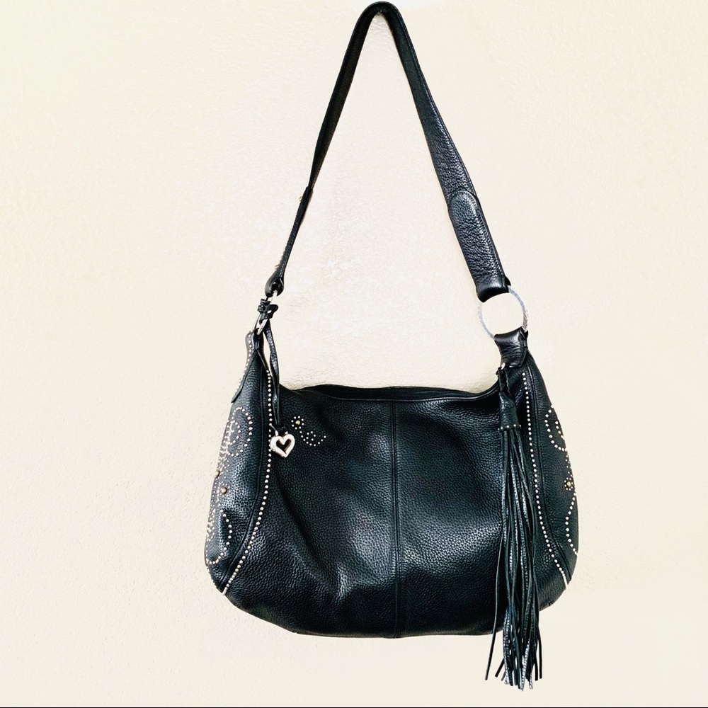 Brighton Hobo Black Leather W/ Silver Studs